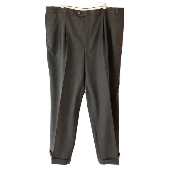 Lauren Ralph Lauren Mens Black 100% wool pleated with cuff pants Size 42/32 - Picture 1 of 15